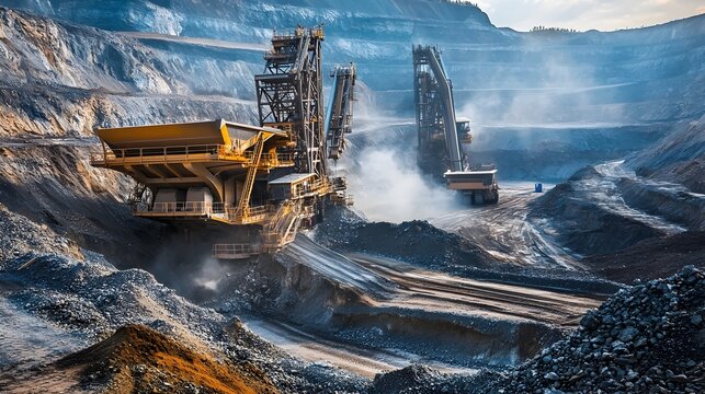 Advanced IoT powered machinery efficiently crushing and grinding raw minerals in a modern highly automated mining plant