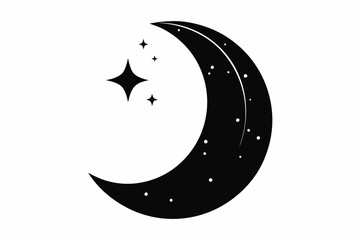 Moon crescent icon, silhouette of moon with sparkle. vector illustration