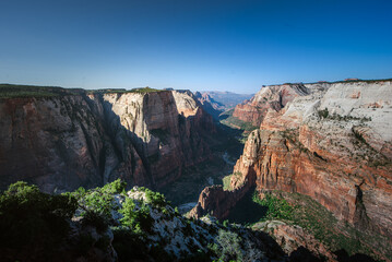 Enjoy the view at Observation Point in summer, one of the most beautiful Zion canyon view in Zion National Park.