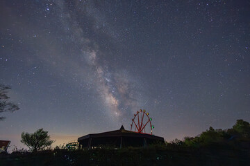 日本の岡山県真庭市の蒜山高原に浮かぶ美しい星空