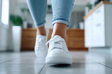 Female ankle foot walking workout exercise on the floor