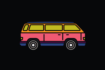 Original vector illustration. An old travel van. A contour icon.