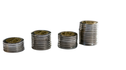 Stack of coins with graph chart growth up isolated on white background