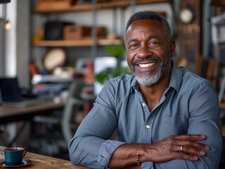Obraz premium A man with a beard and gray hair is smiling
