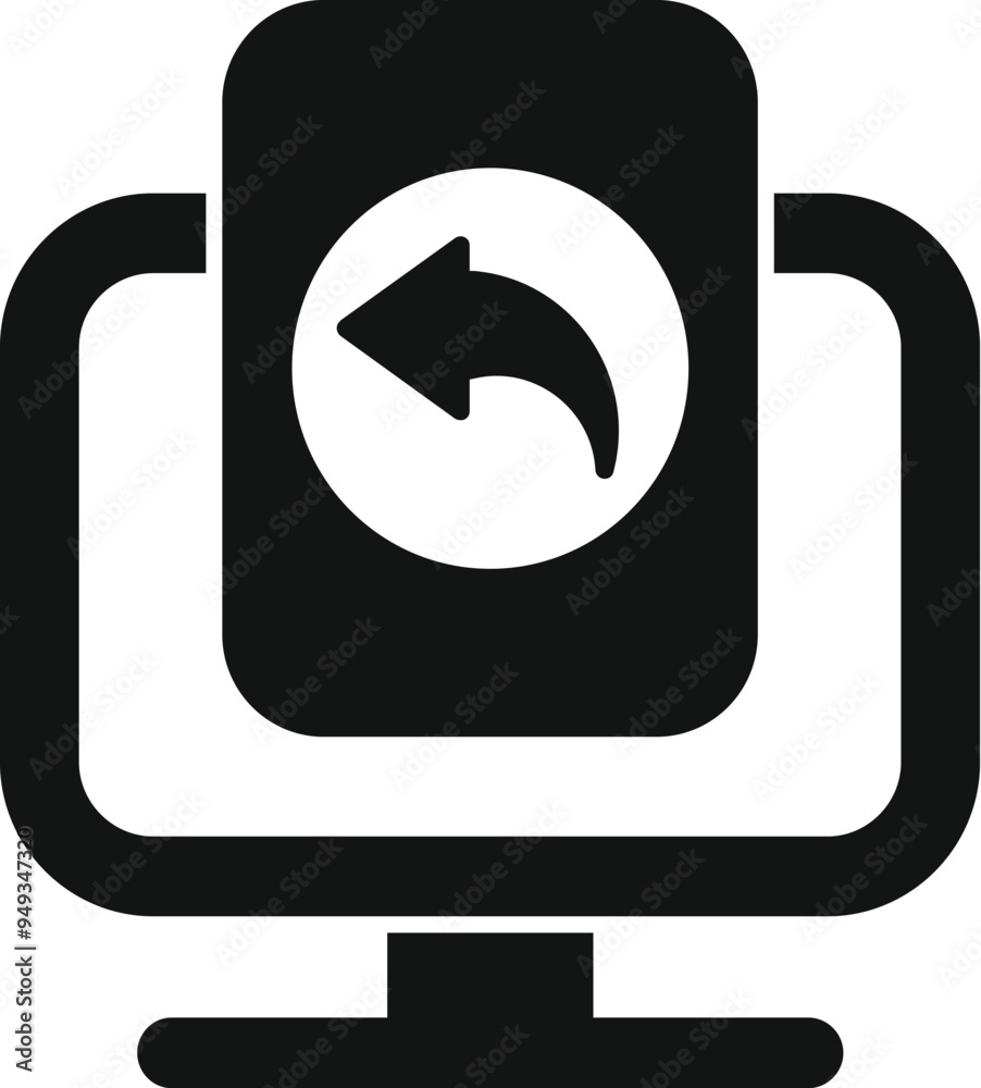 Poster black and white icon of a computer displaying a document with a return arrow
