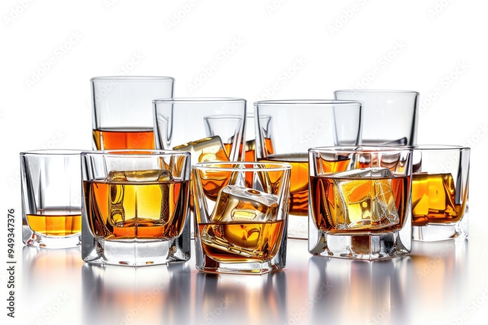 Poster a selection of glasses filled with different types of alcohol, perfect for showcasing a bar or party