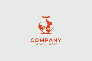 handmade pottery with flat logo design vector style