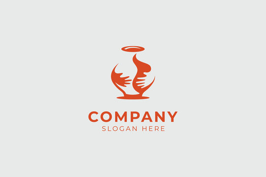 handmade pottery with flat logo design vector style