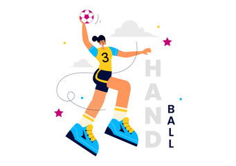 Handball Vector Illustration of a Player Touching the Ball and Scoring a Goal During a Sports Competition in a Flat Style Cartoon Background