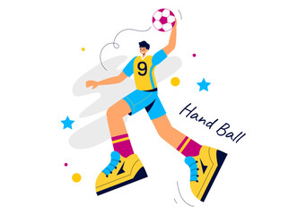 Handball Vector Illustration of a Player Touching the Ball and Scoring a Goal During a Sports Competition in a Flat Style Cartoon Background