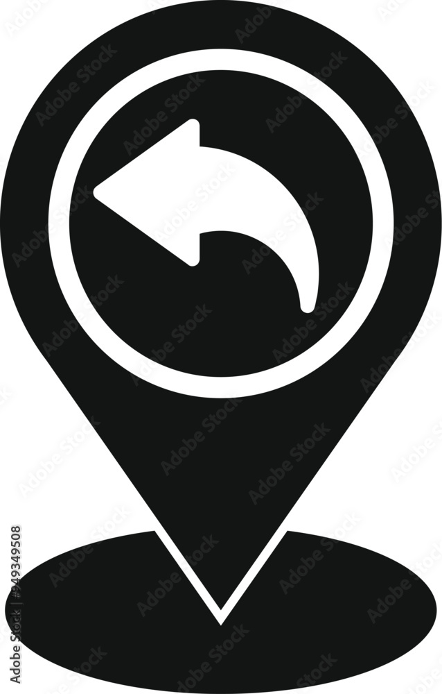 Poster this simple icon features a location pin with an arrow pointing left, symbolizing an undo action