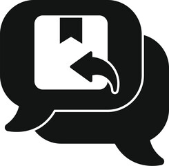 Two chat bubbles overlapping with a return symbol on a parcel, symbolizing a conversation about returning a parcel