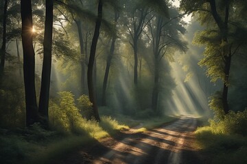 Obraz premium Forest Path in Morning Light