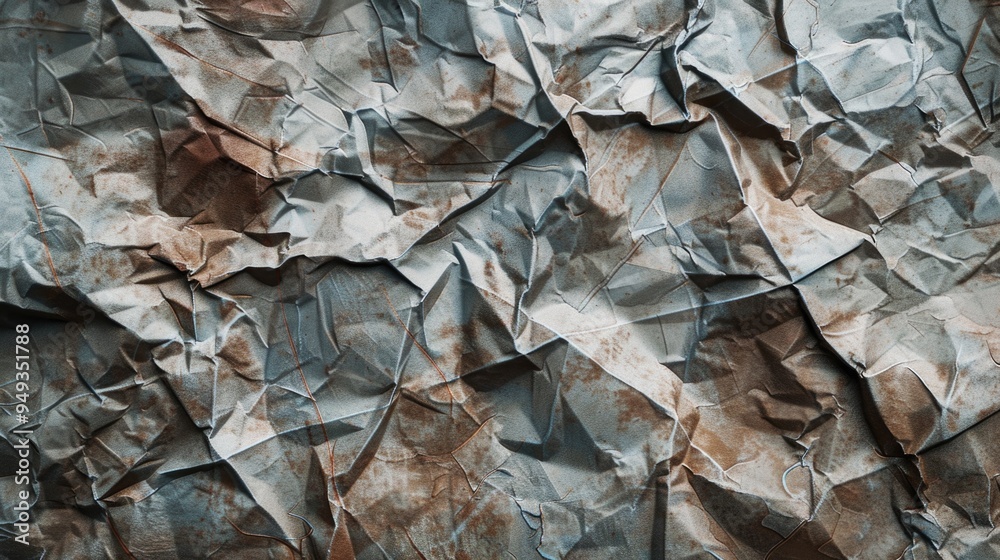 Poster a detailed view of crumpled paper with wrinkles and creases