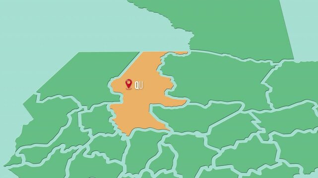 Mapa de Guatemala con divisi&oacute;n pol&iacute;tica resaltando el estado Quich&eacute;.