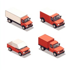 Isometric Illustration of Four Red Trucks with White Tops