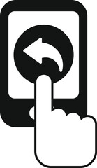 Stylized black and white image of a finger pressing a back button on a smartphone screen