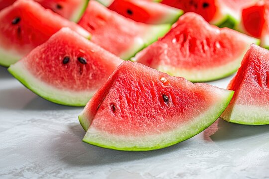 Juicy watermelon displayed on clean white surface, a delicious and colorful treat for any occasion with generative ai