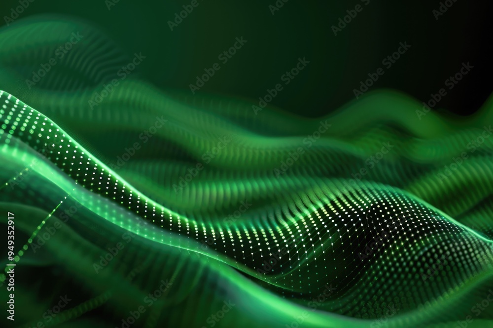 Poster a close-up view of a wavy green light, ideal for use in futuristic or technological scenes