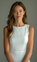 Obraz premium A woman is wearing a white dress and smiling