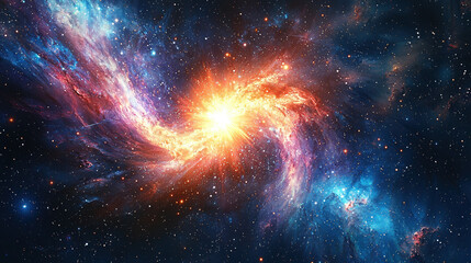 A stunning galaxy background with a massive starburst at its center, surrounded by colorful nebulas and distant stars, creating a sense of depth and wonder in the cosmos --ar 16:9 --q 2