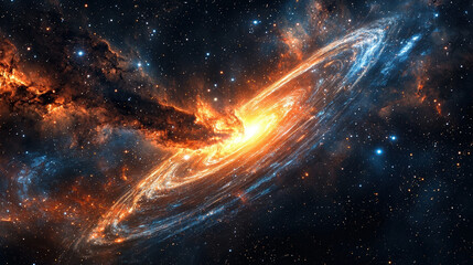 A captivating galaxy background with a swirling vortex of stars, nebulae, and cosmic dust, with bright streaks of light cutting across the dark expanse of space --ar 16:9 --q 2