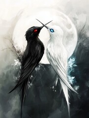 Black and White Hummingbirds in Yin Yang Harmony