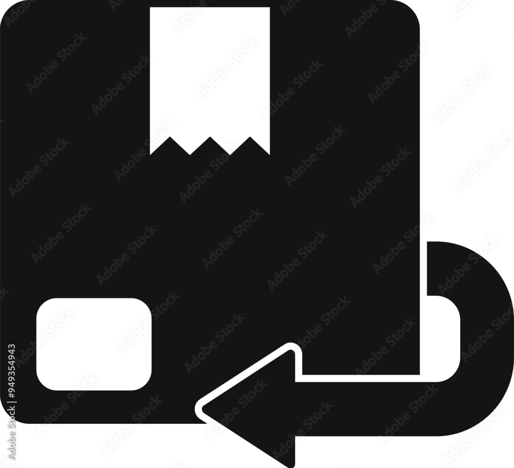 Poster simple icon showing a return process with a parcel and a curved arrow