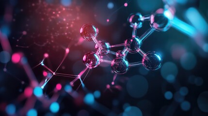 Chemical formula with 3D effects, set against a dark, digital background, emphasizing the complexity of molecular research.