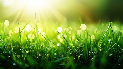 Green Meadow with Dew Wallpaper. A fresh green meadow in the early morning.