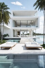 Obraz premium Modern Tropical Villa with Pool and Ocean Views