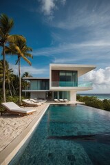 Fototapeta premium Modern Tropical Villa with Infinity Pool and Ocean Views