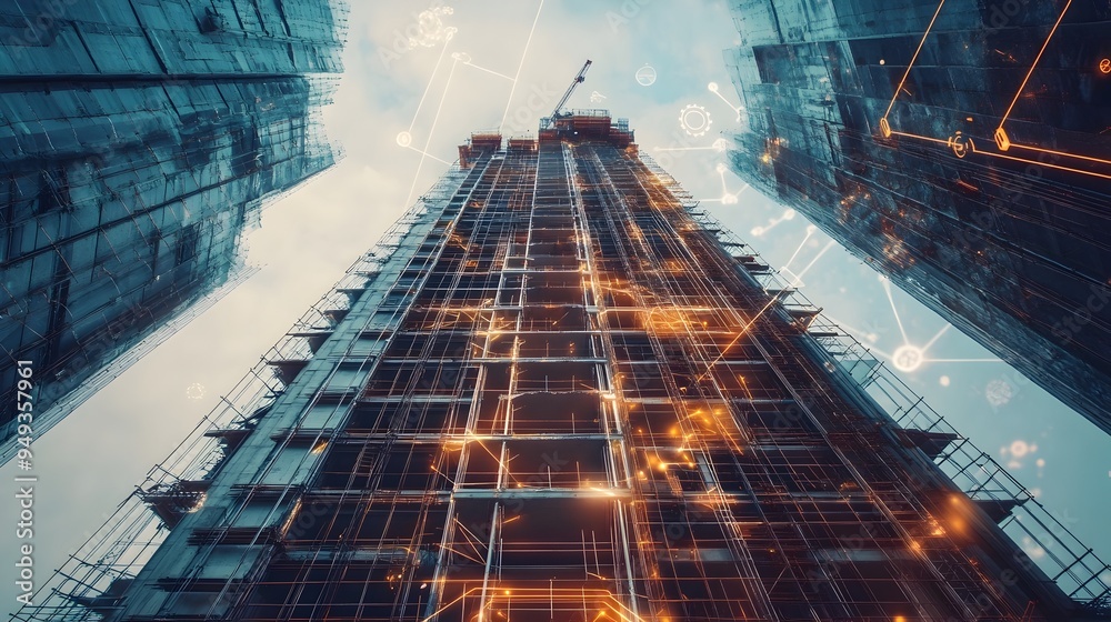 Poster iot sensors monitoring structural integrity of skyscraper under construction real time data analytic