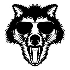 Wolf Roaring In Sunglasses
