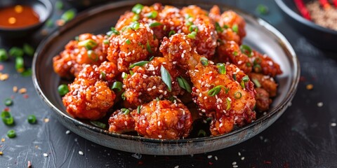 Fototapeta premium Crispy Chicken with Zesty Hot Sauce