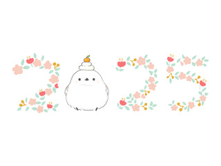 シマエナガと鏡もち　２０２５　年賀状