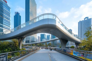 Naklejka premium pedestrian overpass at shenzhen of china with generative ai