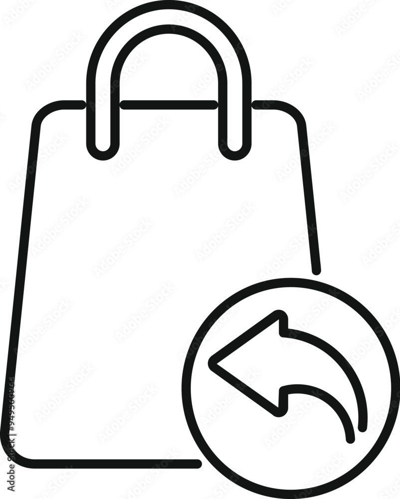 Poster simple vector showing a shopping bag with an arrow symbolizing a return for e commerce and online sh