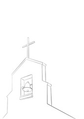 A Church with the Cross & Bell(line drawing)