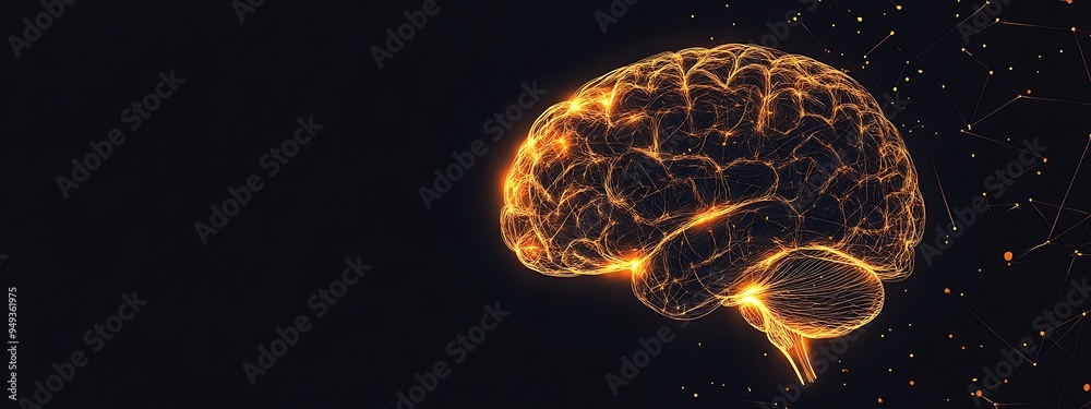 Poster glowing abstract brain with network connections