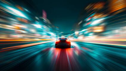 A car is driving down a road at night by AI generated image