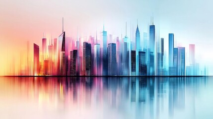 Fototapeta premium Pastel-colored cityscape blending into an abstract, colorful horizon, Colorful background, Urban and pastel fusion