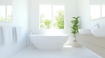 Fototapeta premium Modern Bathroom Interior Design with Freestanding Tub and Window