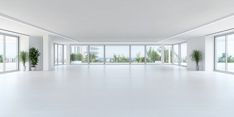 Modern Empty Room with Large Windows and City View