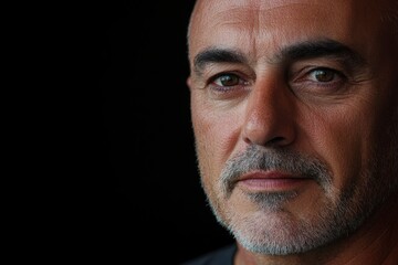 Obraz premium Portrait of mature man against black background- close up with generative ai