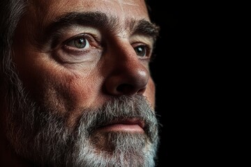 Obraz premium Portrait of mature man against black background- close up with generative ai