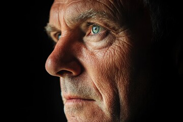 Obraz premium Portrait of mature man against black background- close up with generative ai