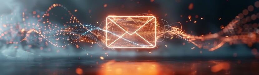 A glowing envelope is surrounded by a fiery explosion by AI generated image