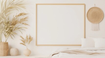Minimalist Bedroom Interior Design with Empty Frame Mockup