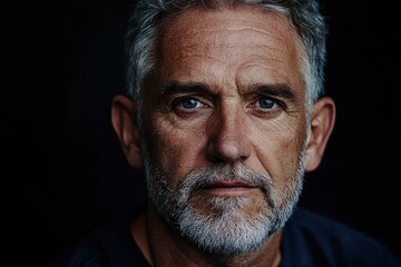 Portrait of mature man against black background- close up with generative ai